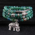 Multi-layer women's agate bracelet with 6mm beads in blue elephant pattern design
