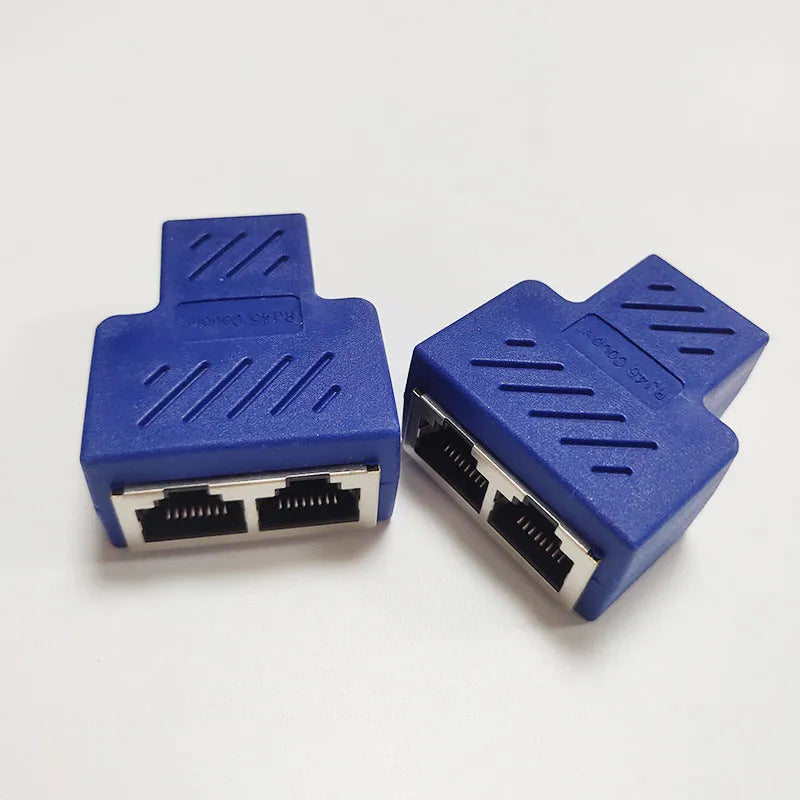 RJ45 network cable splitter in black, blue, red, white, or yellow with two units per set for Ethernet port sharing