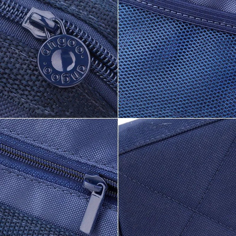 Large canvas pencil case with double zipper in yellow, black, or dark blue colour.