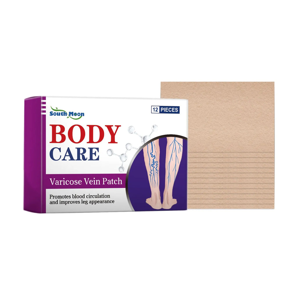Pack of 12 plant-based leg care patches for muscle relief and circulation.
