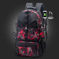 Men's waterproof Oxford cloth hiking backpack with 56-75 litre capacity and air pillow belt system in black colour