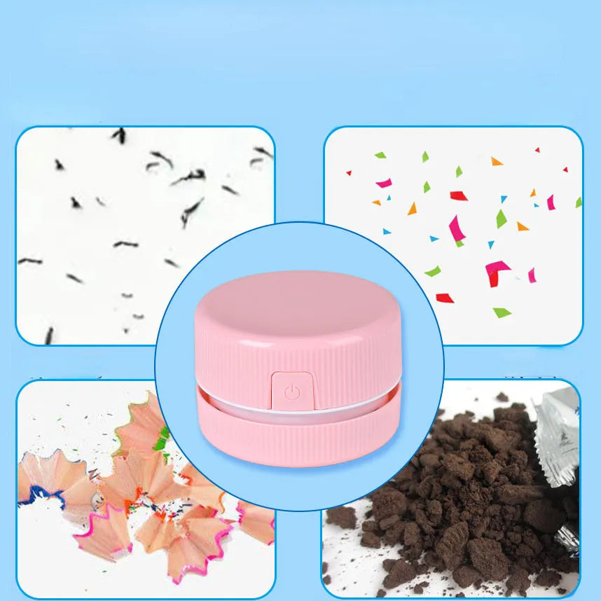 Portable mini desktop vacuum cleaner in pink or blue for pencil eraser chip cleaning