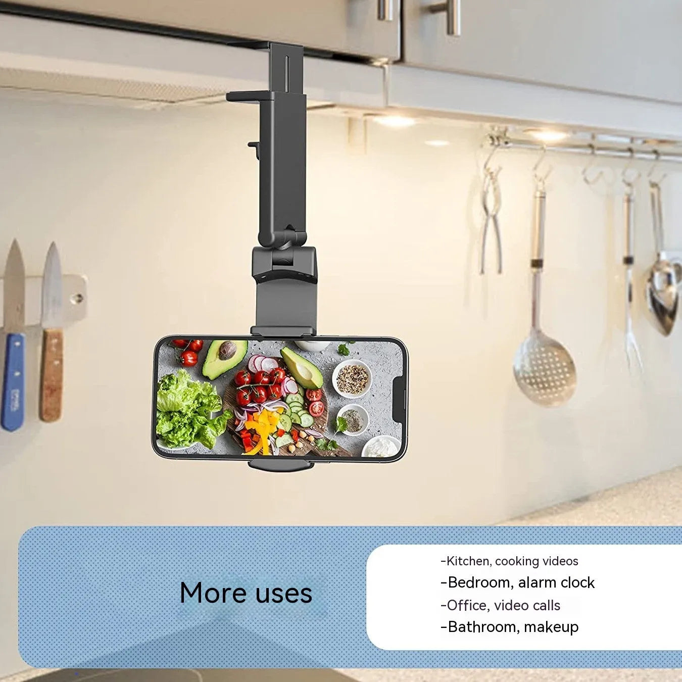 Foldable rotating phone holder in black, green, or grey, showing 360-degree adjustment and compact design