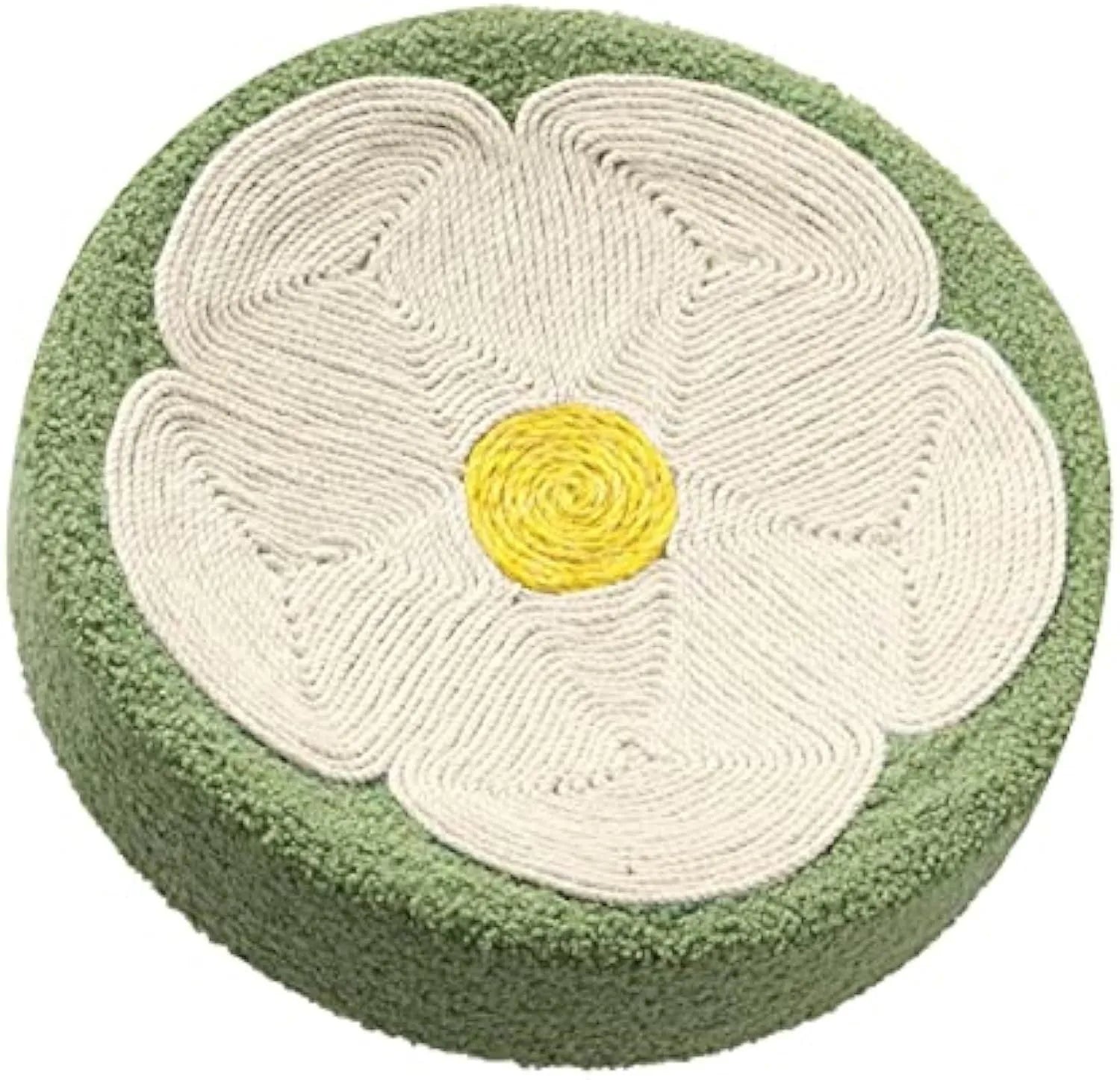 Green sisal cat scratcher bowl with round lounge bed design, 39cm diameter, for furniture protection