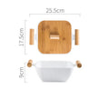 Ceramic serving bowl with lid in irregular modern shape, heat-resistant porcelain construction