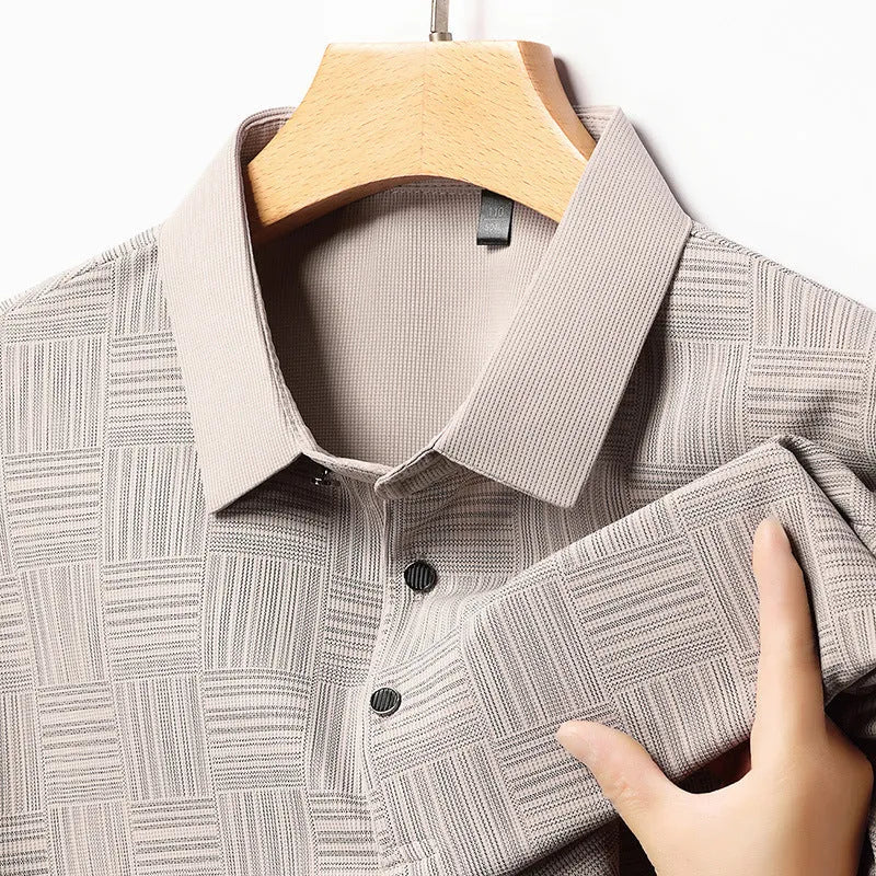 Men's slim fit lapel t-shirt in chemical fibre blend polyester fabric available in five colours