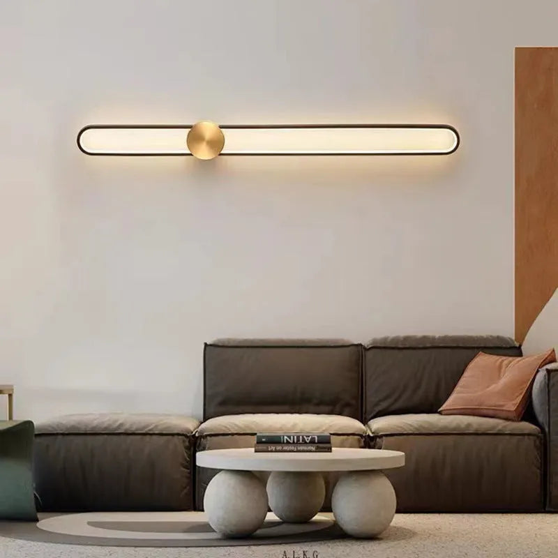 Modern minimalist wall lamp with 60cm iron shade and LED lighting in black finish