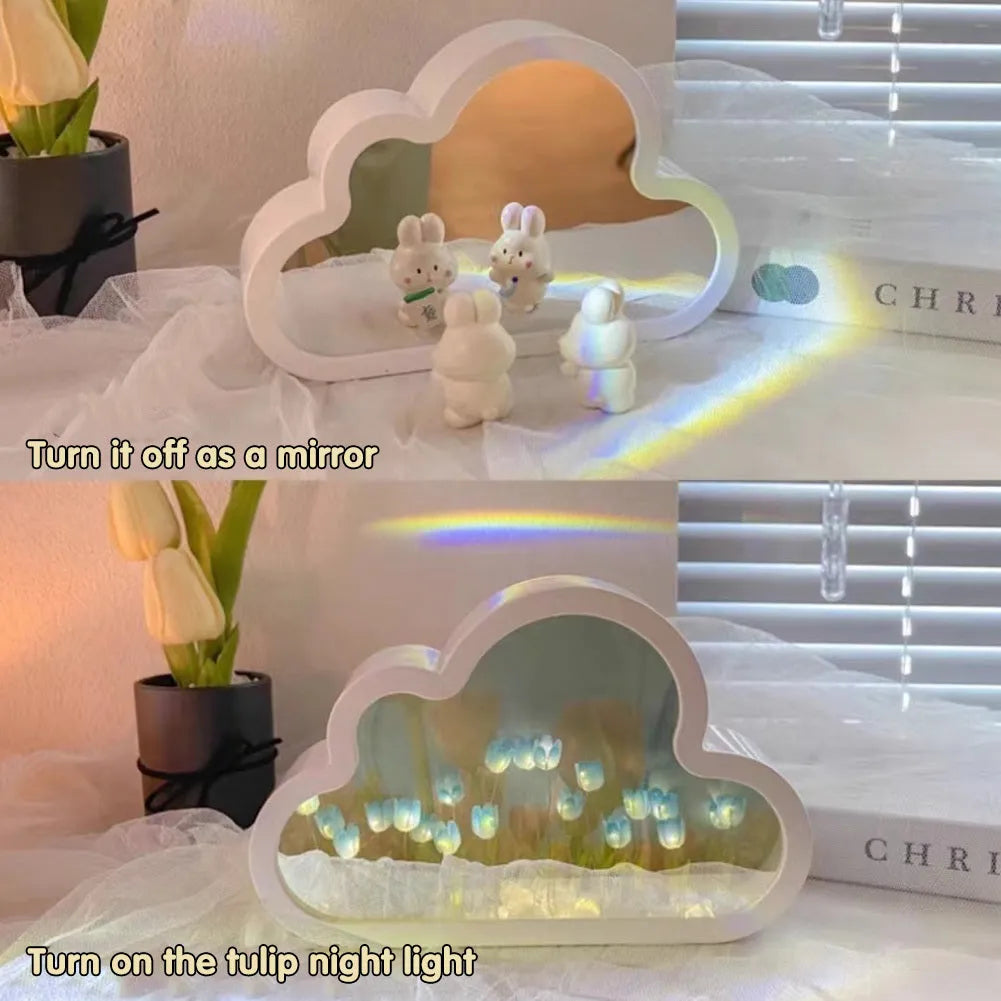 Tulip-shaped DIY night lamp kit with LED light and decorative mirror surface