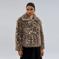 Women's leopard print coat with regular sleeves, 50cm length, in street fashion style