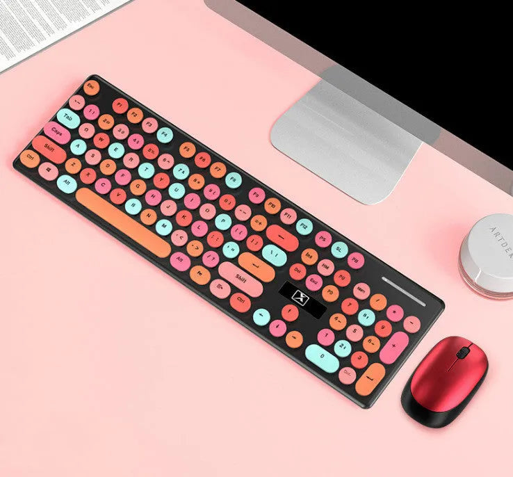 Wireless keyboard and mouse set in vibrant yellow mixed colour with backlit keys and optical mouse