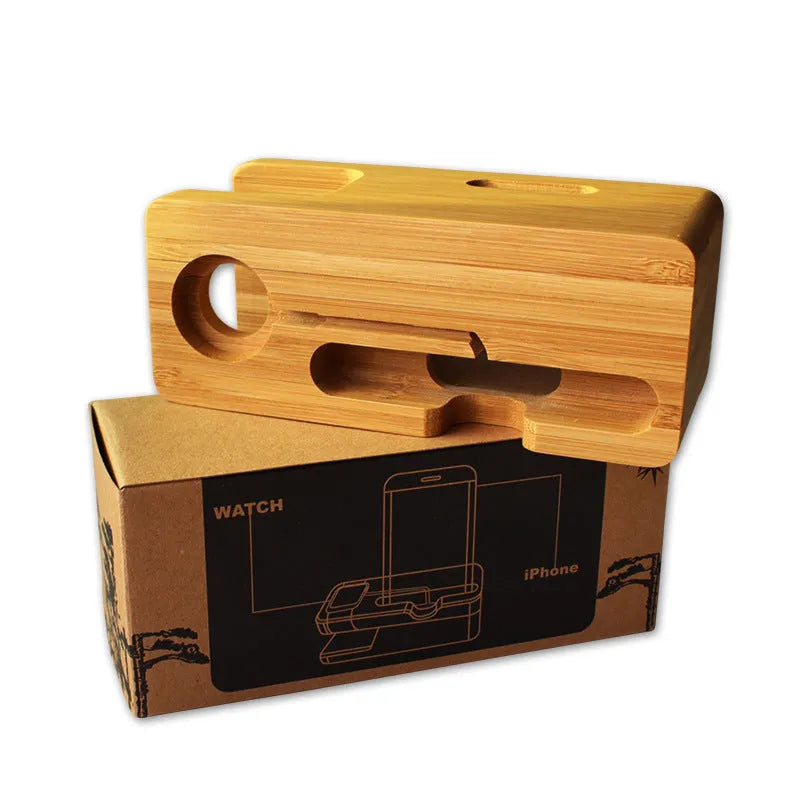 Bamboo watch-shaped phone stand with carved surface and inkjet decorative finish