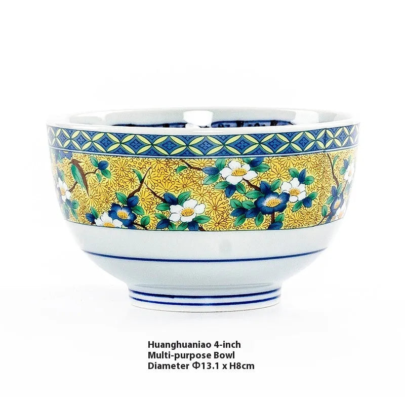 Retro ceramic bowl with underglaze peony pattern, 4-inch diameter, porcelain material