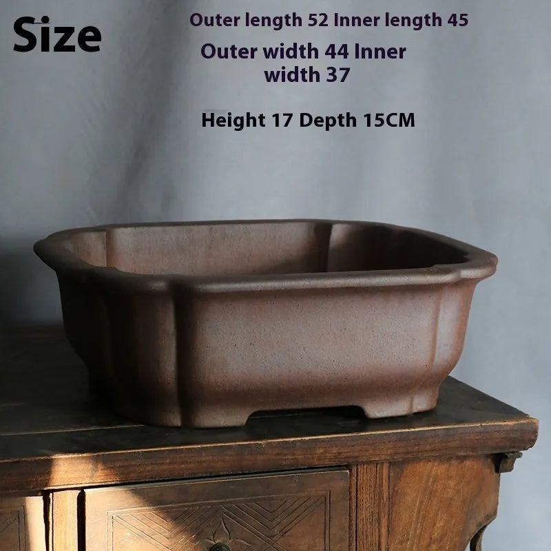 Purple sand rectangular bonsai flower pot measuring 30cm long with modern simplicity design and natural clay finish