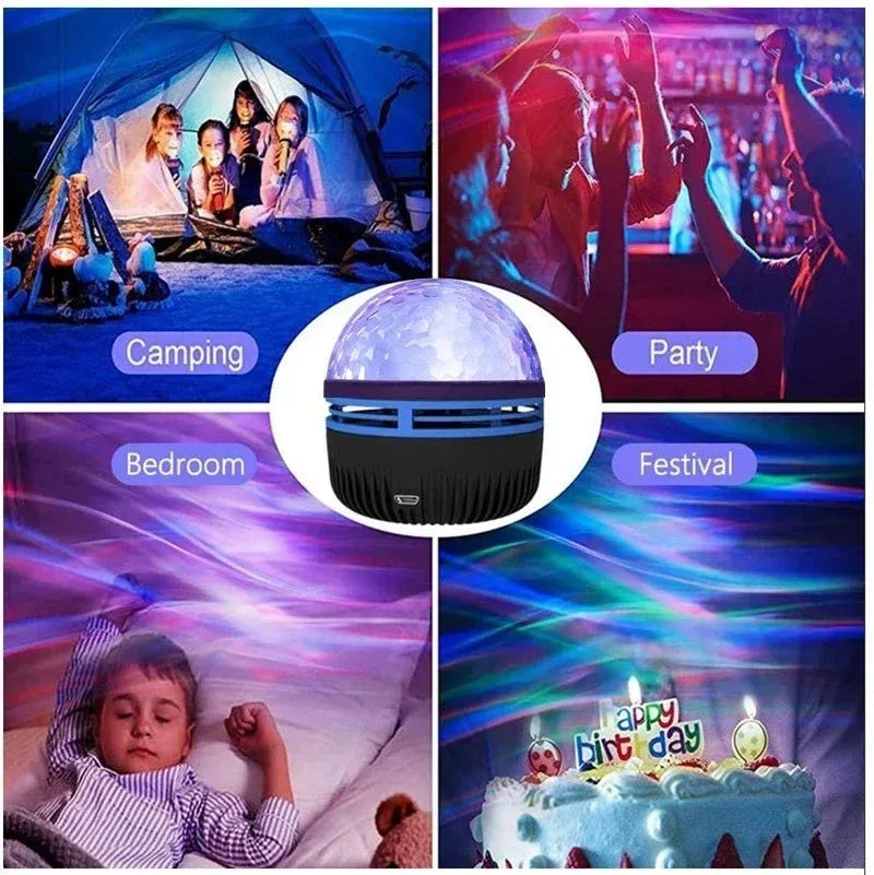 LED star galaxy projector lamp with rotating effects, acrylic shade, and 5V USB power for bedroom or party use