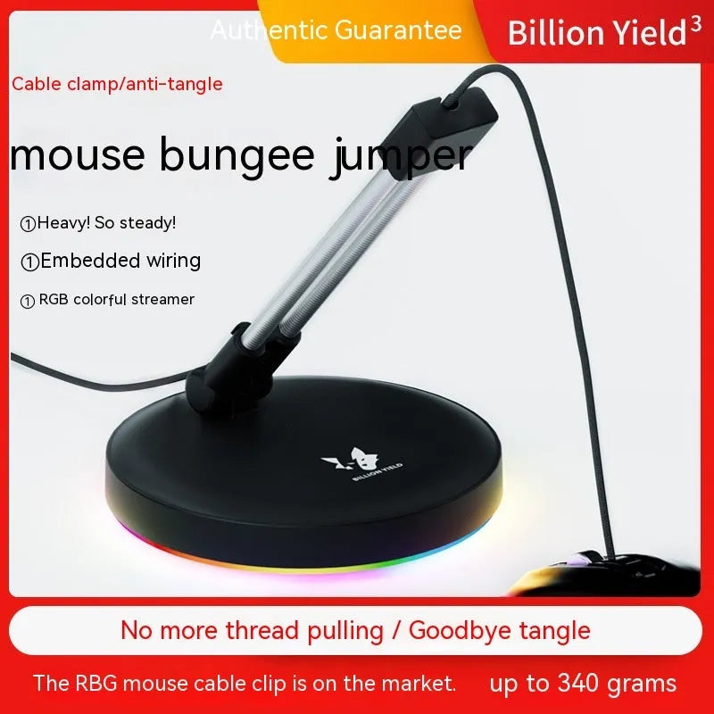 Black and white ABS plastic mouse cable holder bracket for organising wired mouse cables on a desk.