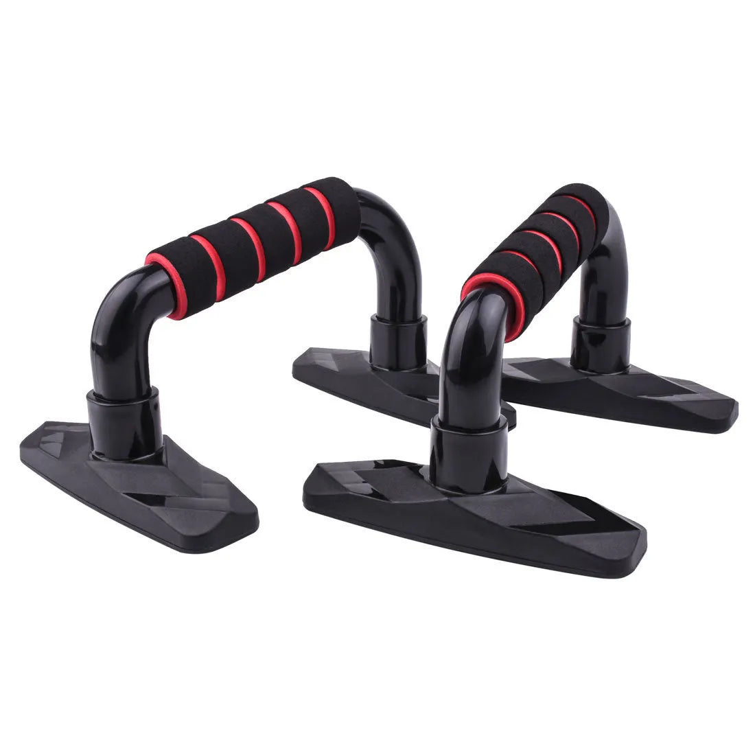 Two I-shaped push up bars with PP sponge handles showing 8cm elevation and adjustable width positioning