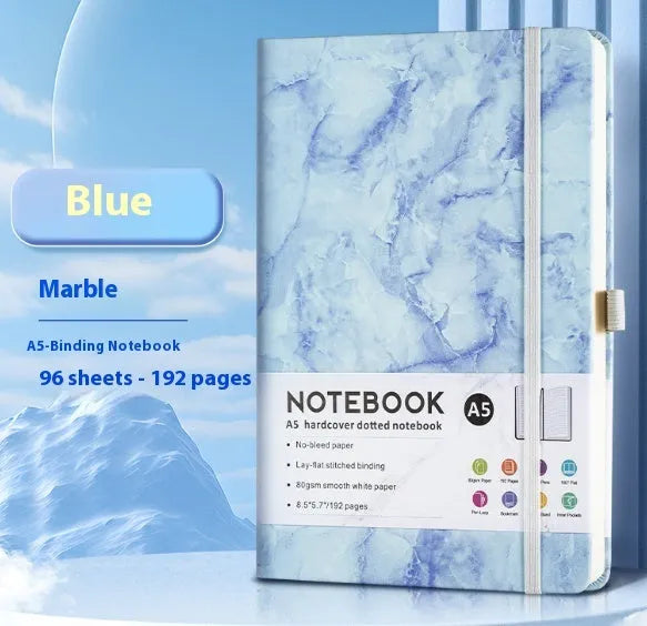 A5 PU leather strap diary with horizontal line pages in various colours including Marble Black and Skin Feeling Cyan