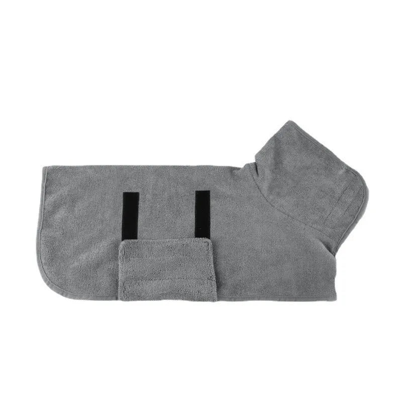 Nylon pet drying robe for dogs and cats in grey with orange edge design