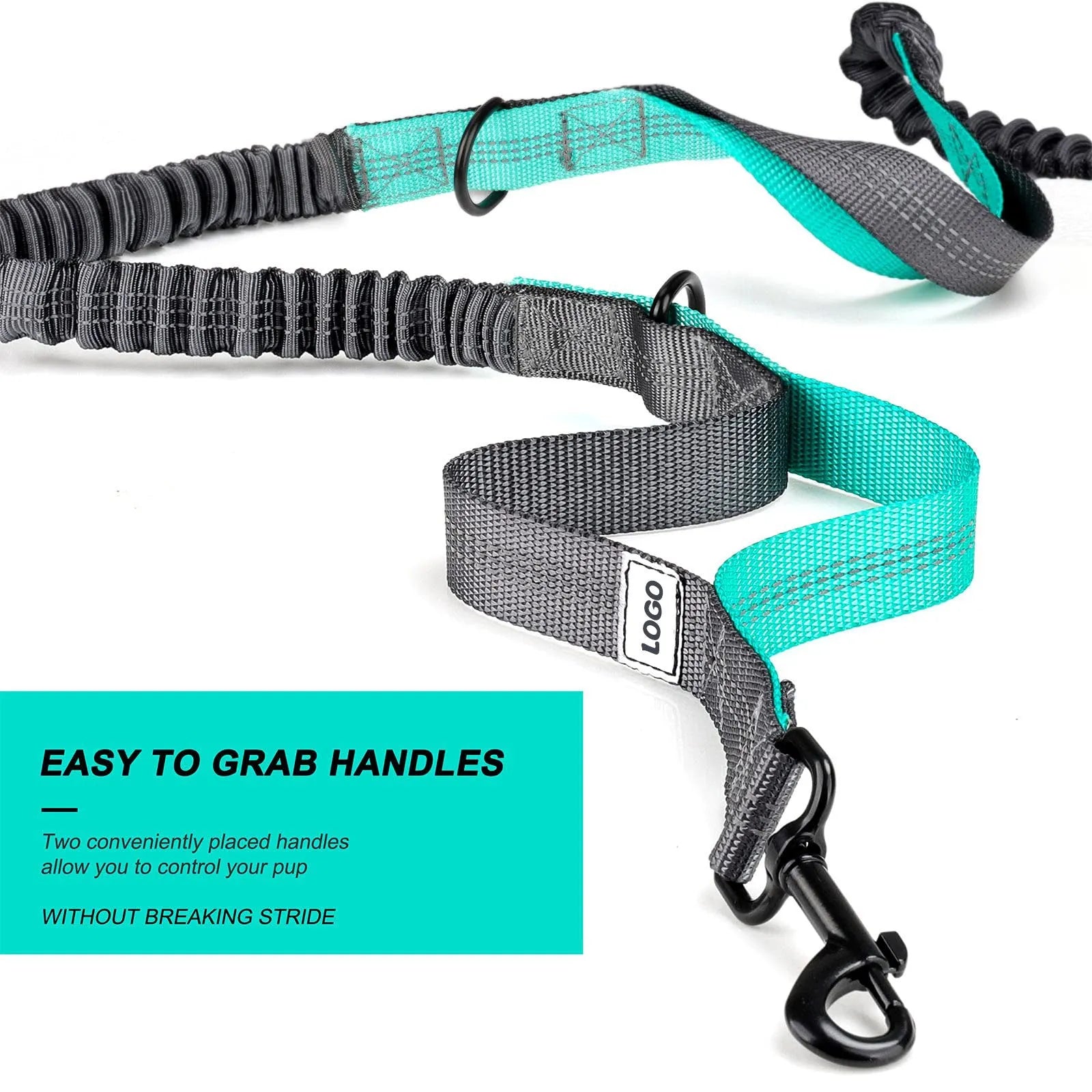 Black nylon outdoor dog walking set with adjustable waist bag and attached leash