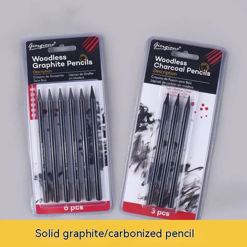 Carbonized Pencil Suit with 6 graphite and 3 carbonized pencils on suction card packaging