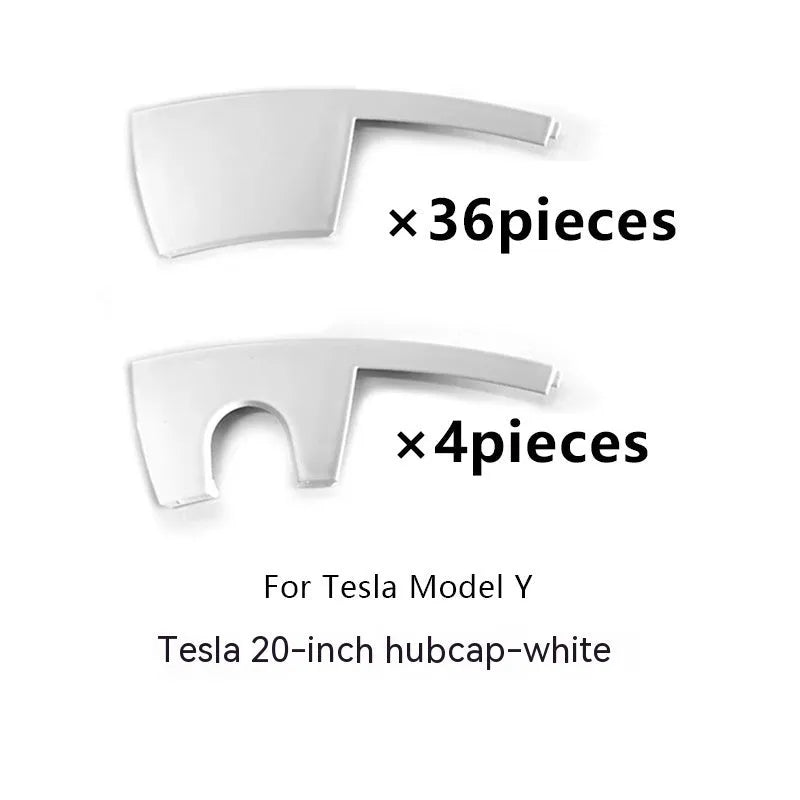 Set of four plastic wheel hub covers for a Tesla Model Y in a choice of colours.