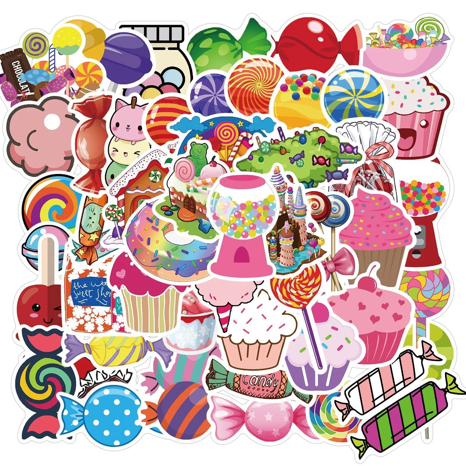 50 colourful graffiti stickers in candy series with cartoon and cute patterns, each 4-6cm