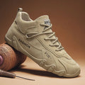 Men's grey low-top casual shoes with an elastic band and non-slip sole