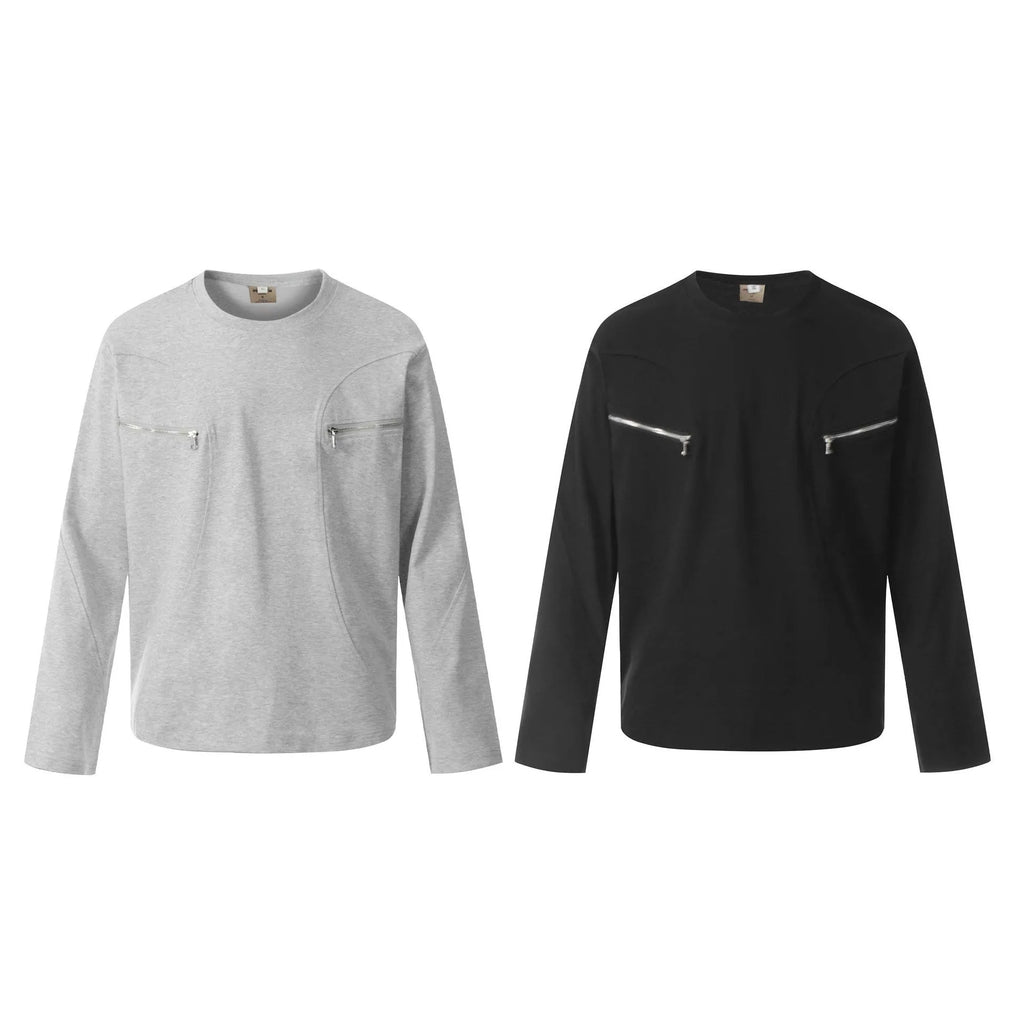 Man wearing a black loose-fit cotton long sleeve casual top.