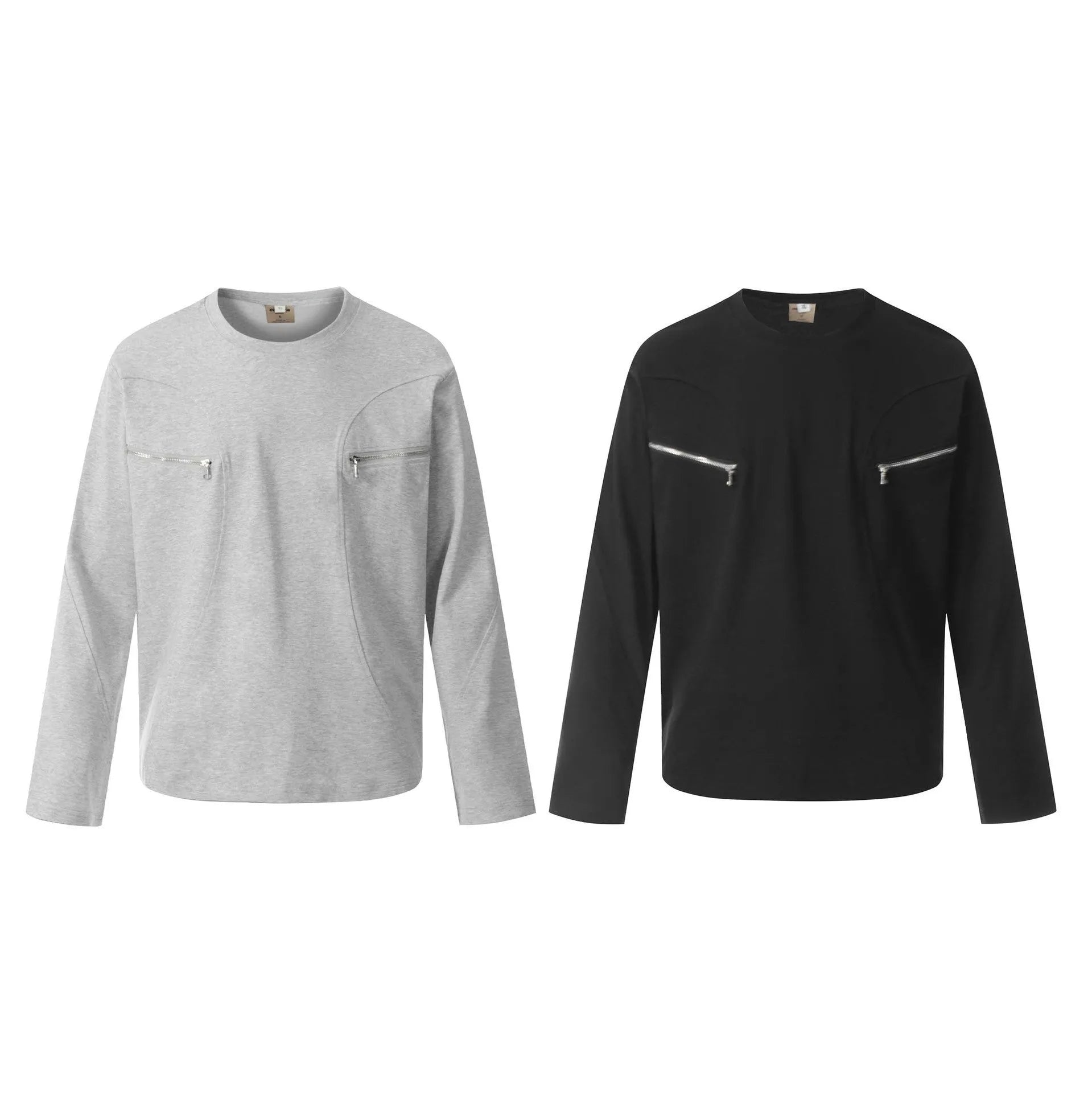 Man wearing a black loose-fit cotton long sleeve casual top.