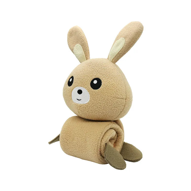 Fleece rabbit plush dog toy with sound and treat dispensing functions