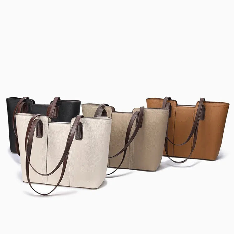 Women's genuine leather commuter shoulder bag in urban simplicity style with large capacity