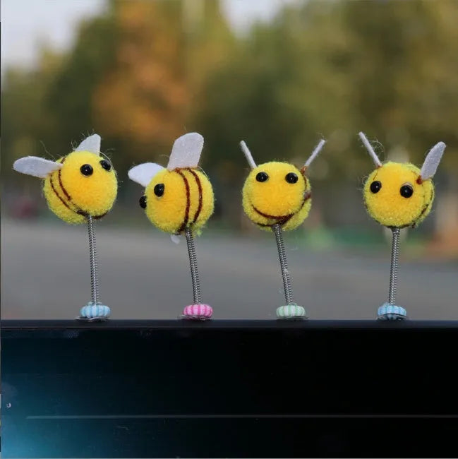 Swing Spring Bee car decoration: 3x3cm fur ball cartoon bee with adhesive backing