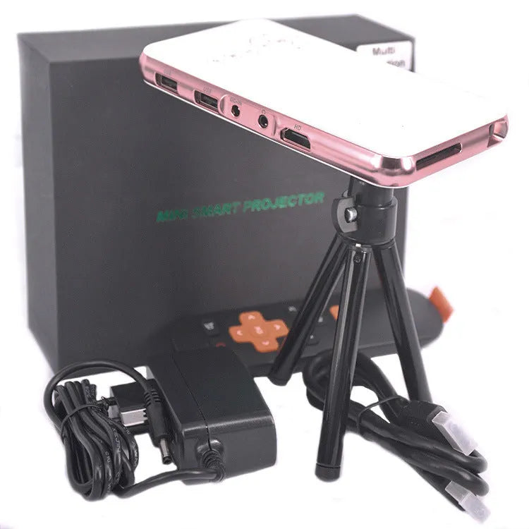 M6S white and rose gold miniature portable smart DLP Android projector with 32GB memory and 4200mAh battery