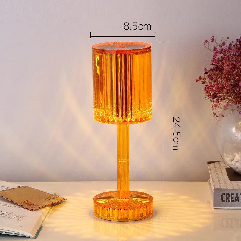 Modern crystal table lamp with touch dimming control and 359 K9 crystal bead shade in amber colour