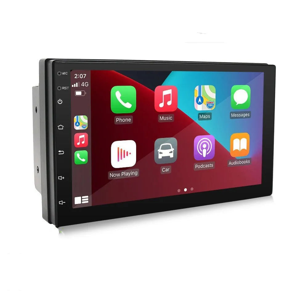 Universal car navigation radio with 7-inch touchscreen displaying GPS maps, black hardware plastic casing