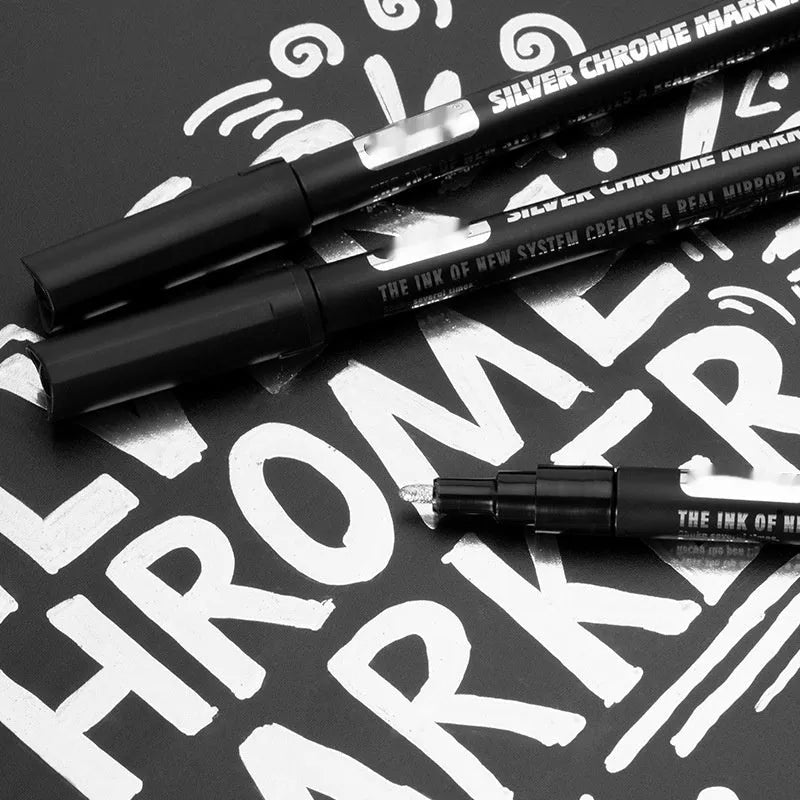 Mirror marker pen with waterproof ink for writing on glass, showing 1mm and 2mm tip options