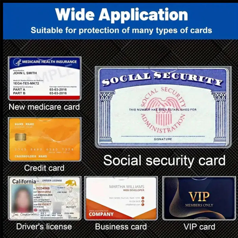 Transparent PVC social security card holder measuring 9.7cm by 5.9cm with waterproof protection