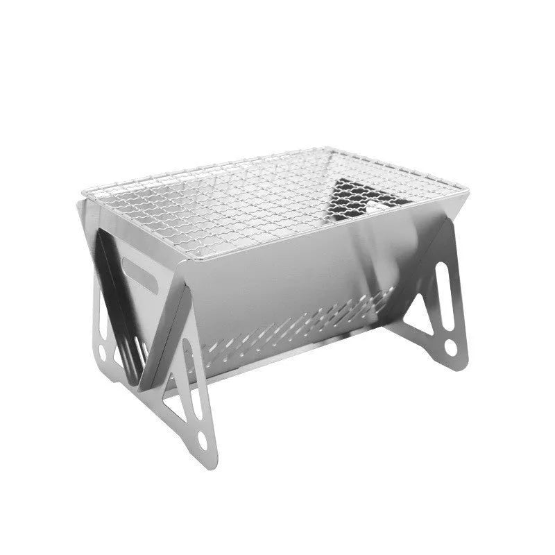 Outdoor folding stainless steel burning oven with BBQ grill and storage bag for portable barbecuing