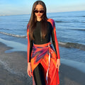 Women's conservative three-piece polyester beach swimsuit set in solid colour