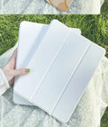 Rabbit cartoon design tri-fold silicone case for iPad showing flat and standing positions