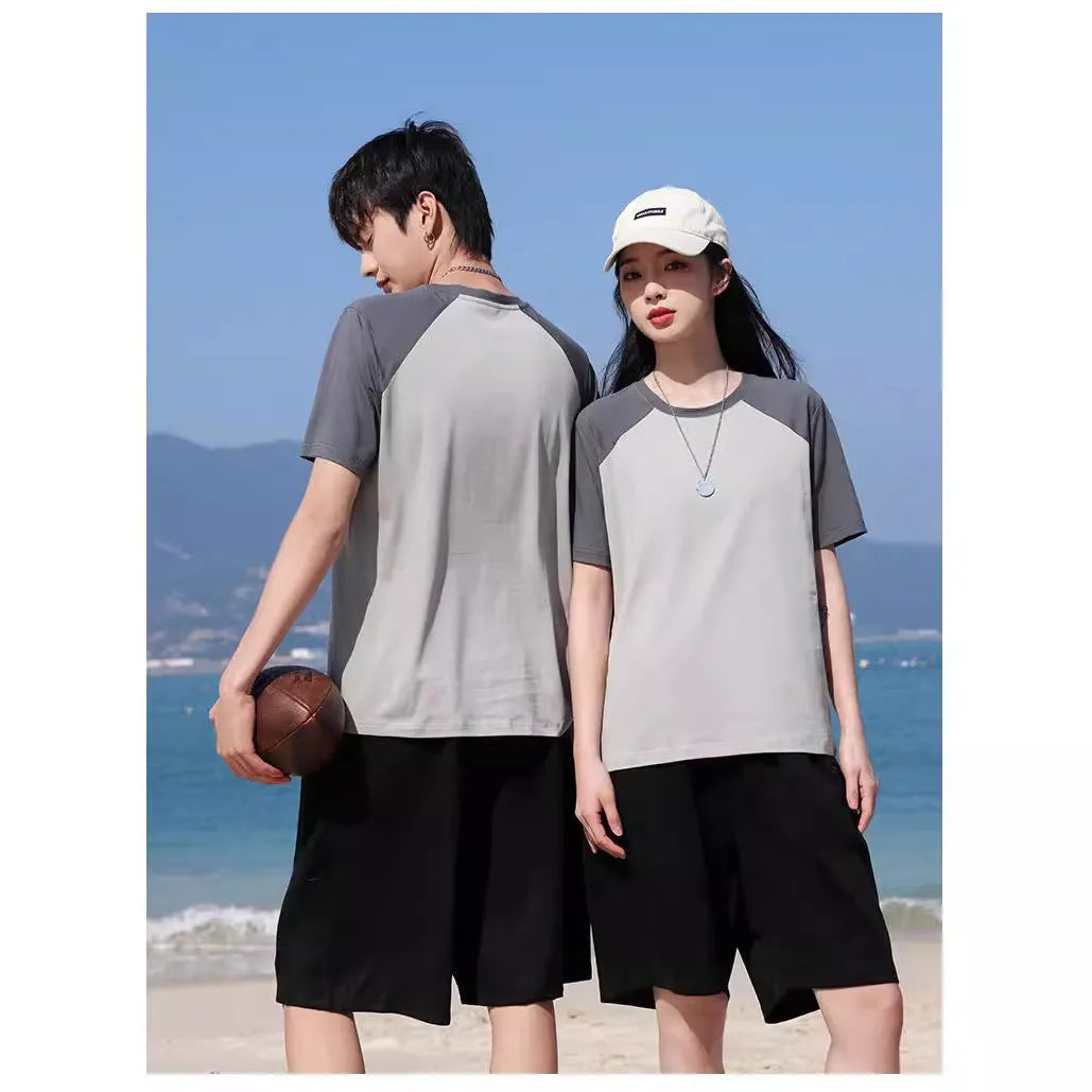 Round neck loose fit cotton blend t-shirt shown in A050 apricot army green colour option