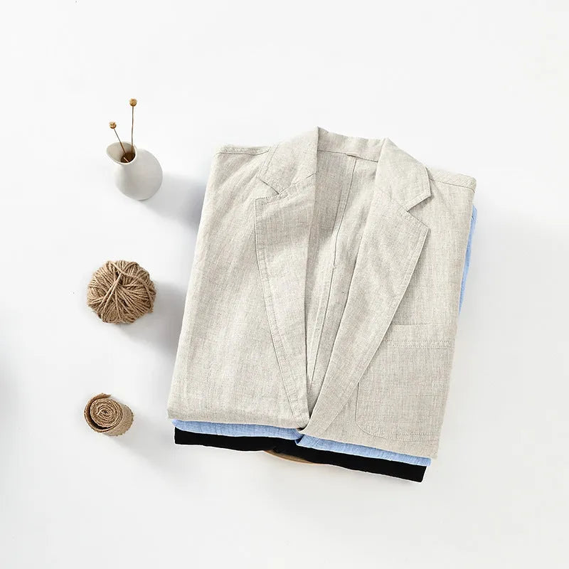 Men's lightweight linen suit coat in solid colour with stick pocket, available in sizes S to 3XL