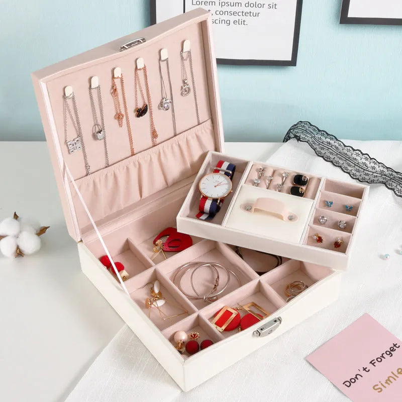 Large red or white PU leather jewellery storage box for necklaces and rings.