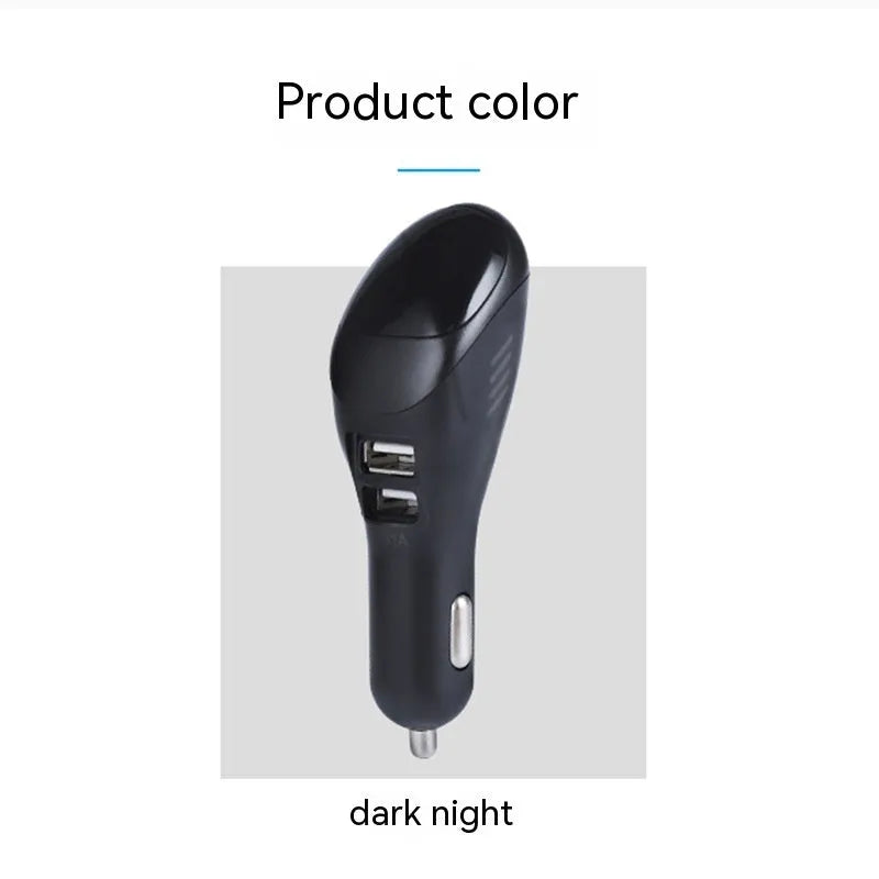 White car USB charger and negative ion air purifier unit with compact design.