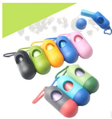 Dog poop bags holder with Velcro strap and plastic side hook showing compact 10x10x5cm dimensions