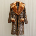 Long artificial fur jacket in leopard print, 80cm length, regular sleeves, for women's street fashion