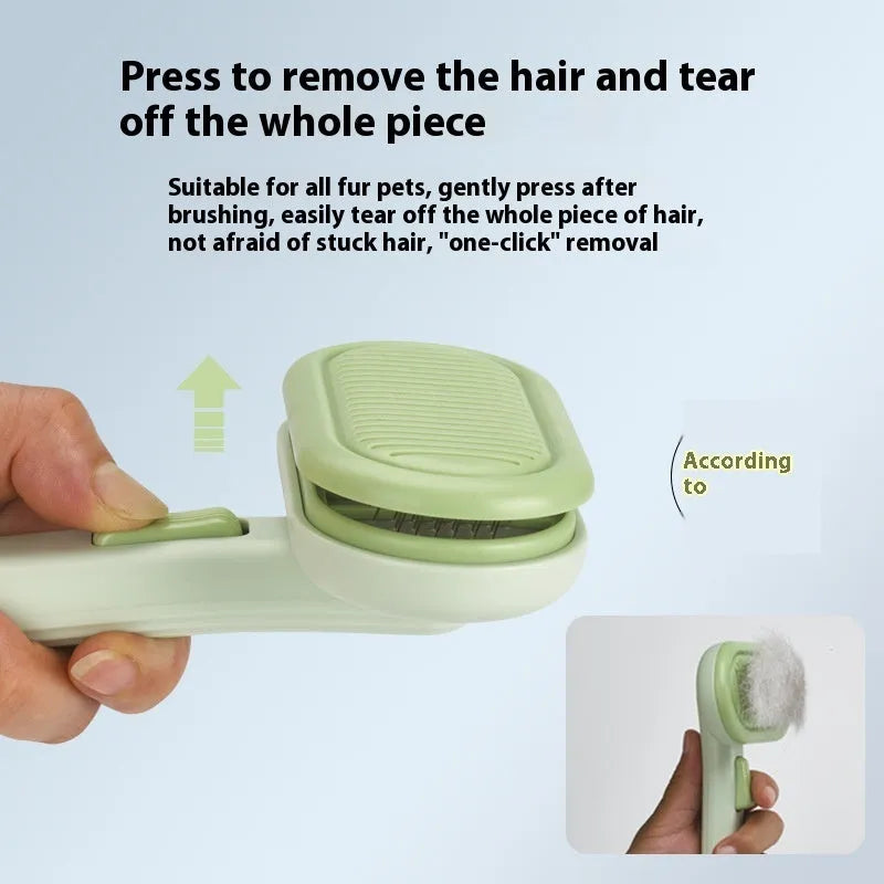 Light green pet grooming comb with stainless steel blades for cat and dog hair removal
