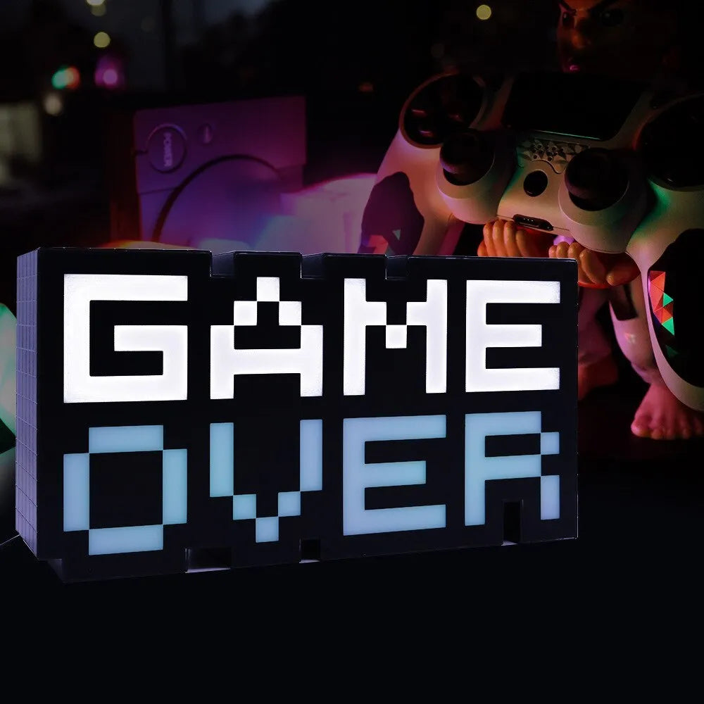 Game Over game atmosphere light with LED, PVC shade, 110V button switch, USB style and Photo Colour option