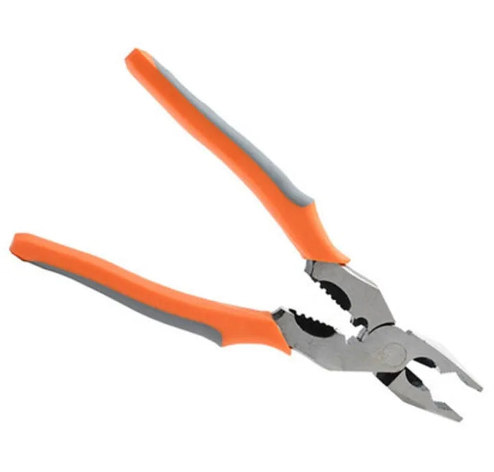 Orange multi-function wire cutter with chrome molybdenum steel head and textured PVC handles for electrical work