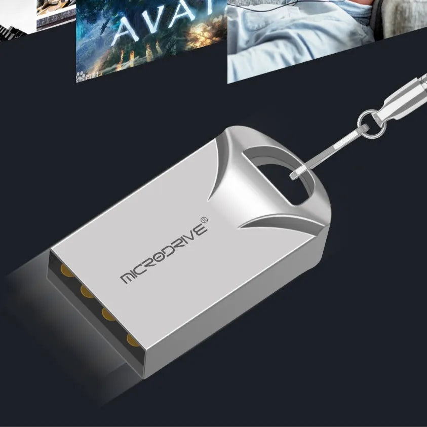 Black and silver mini metal USB drive with compact 23x12x8mm dimensions and high-speed storage up to 128GB